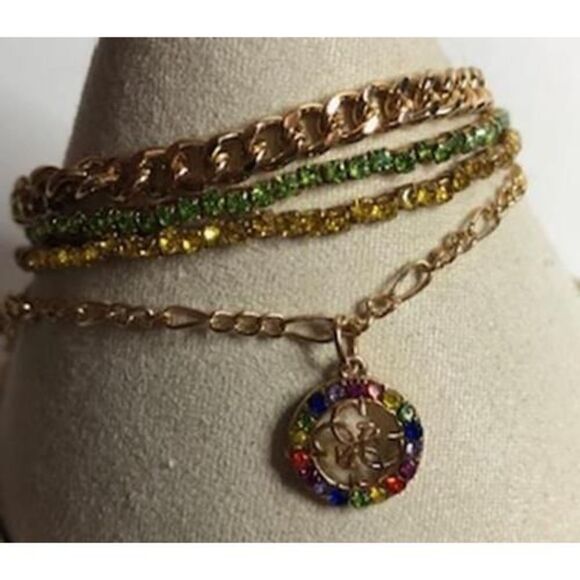 671 Guess lot of 4 layering bracelets (2 stretch CZ, 2 Chain) goldtone - Picture 1 of 2